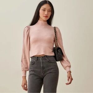 REFORMATION Cydney Mock Neck Top In Light Pink